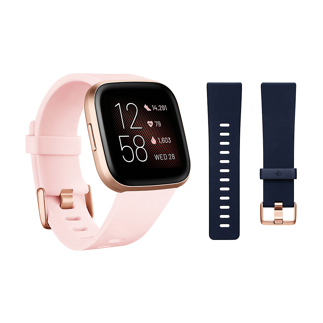 Fitbit Versa 2 Smartwatch Bundle with Small and Large Bands - Petal
