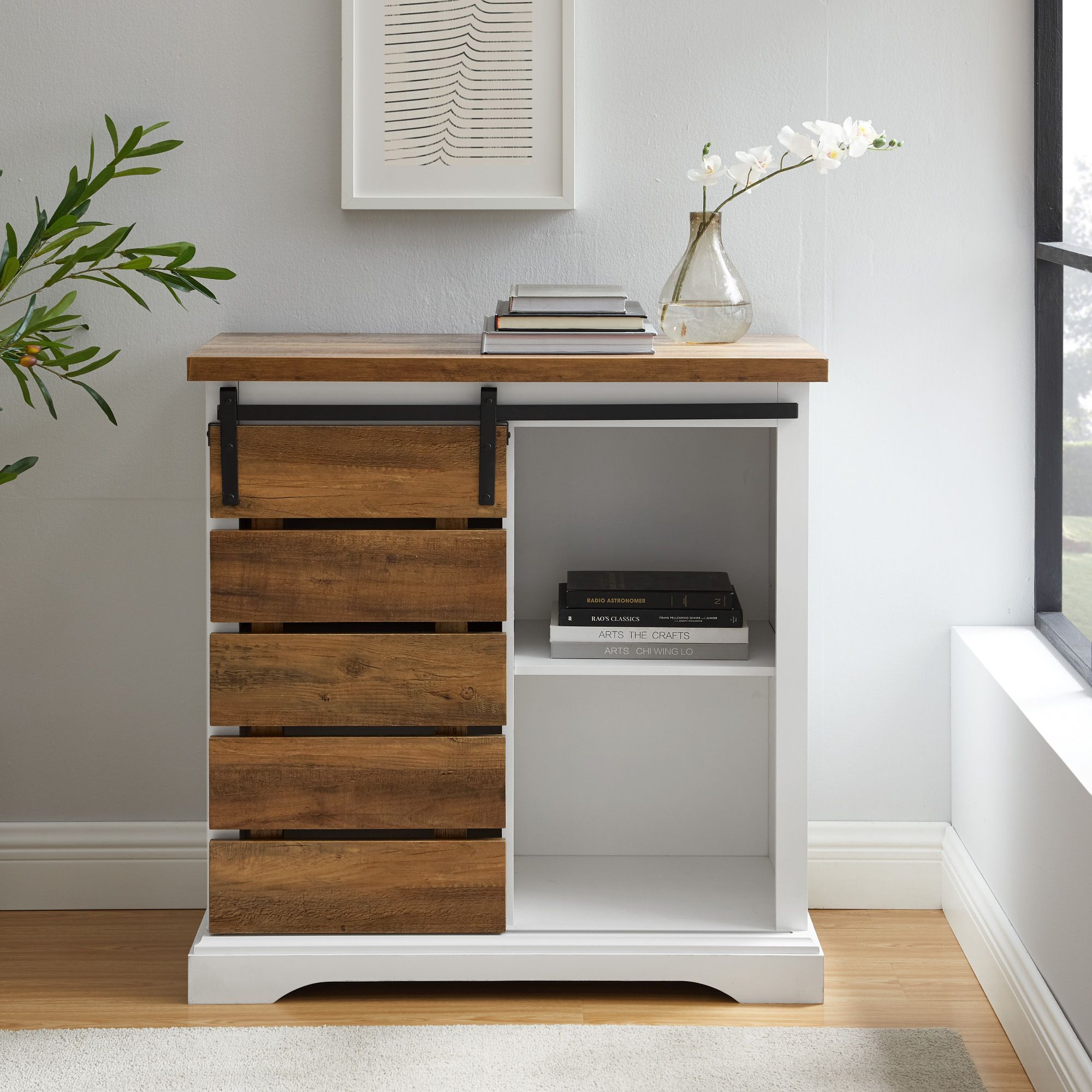 White and Rustic Oak Wood Farmhouse Console Table