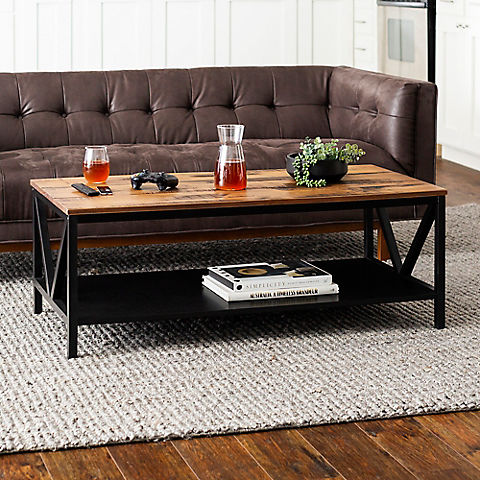 W. Trends 48" Distressed Farmhouse Solid Wood Coffee Table - Reclaimed Barnwood and Black