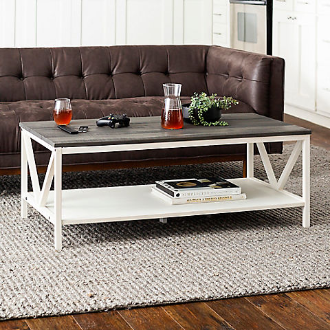 W. Trends 48" Distressed Farmhouse Solid Wood Coffee Table - Gray and White Wash