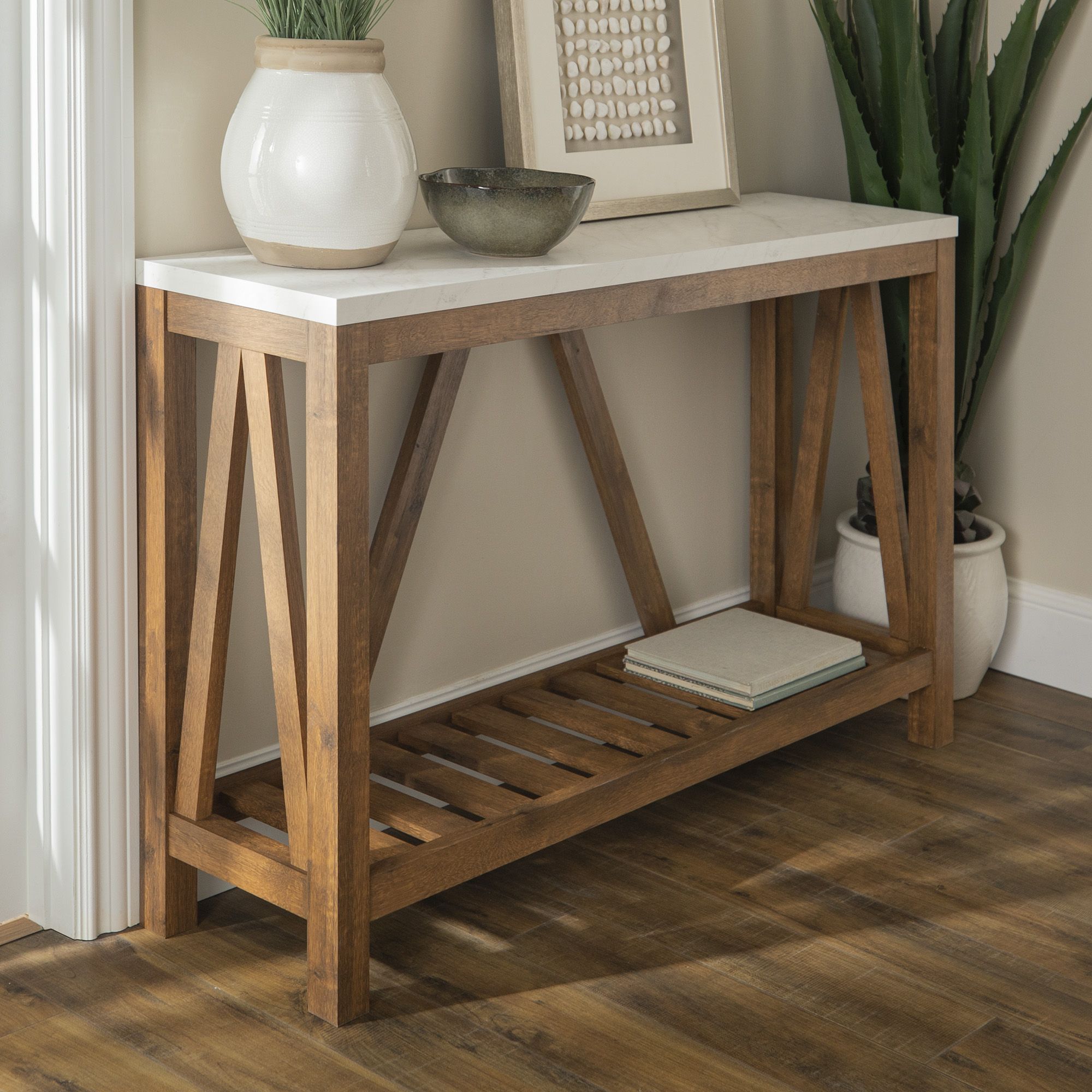 Modern farmhouse store entryway table