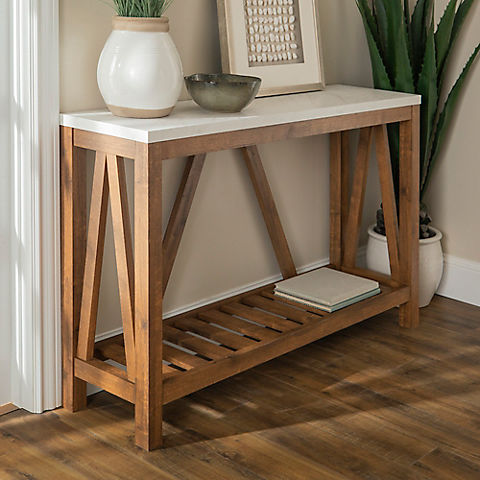 W. Trends 52" Modern Farmhouse Entryway Console Table - Marble and Walnut