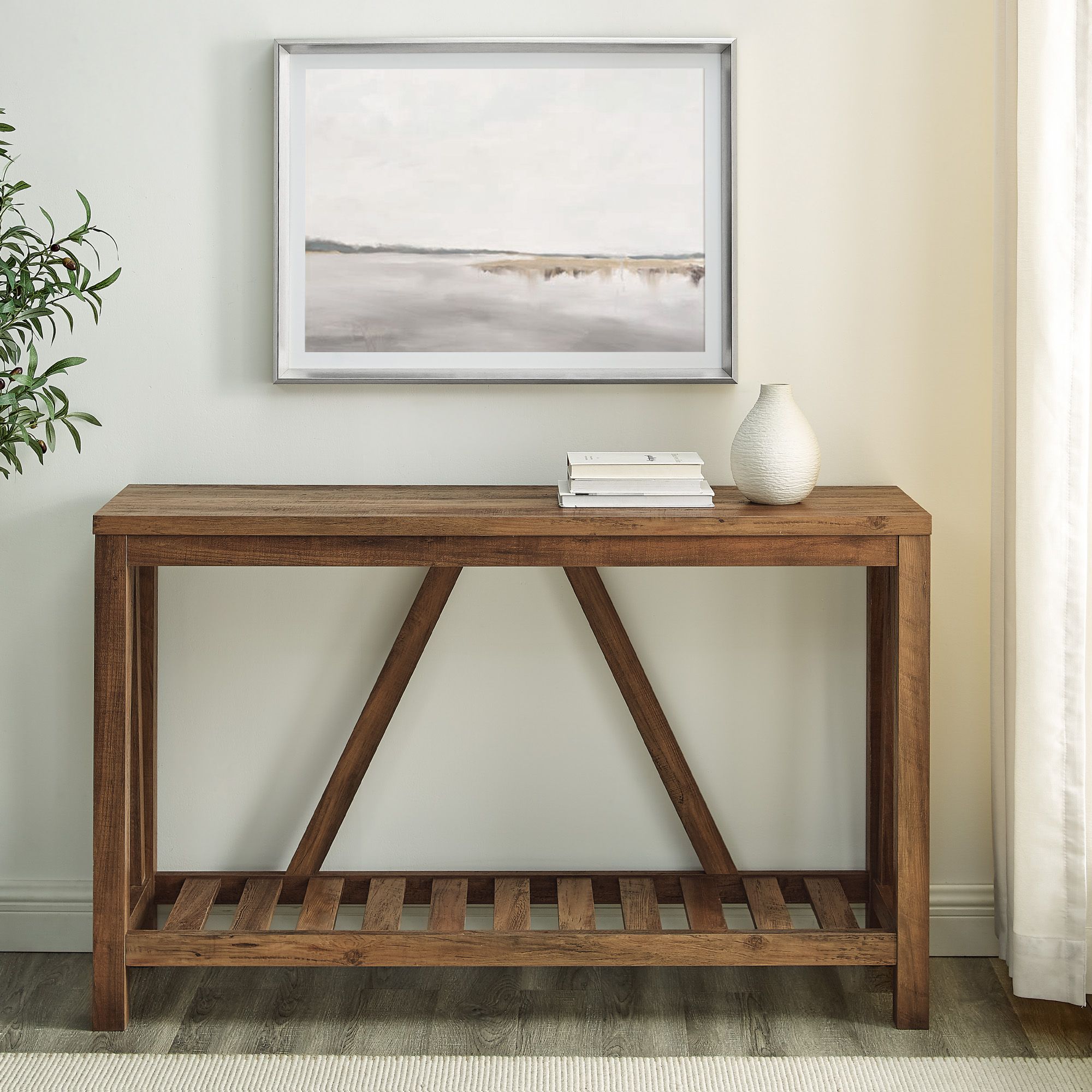 Rustic console discount table with stools