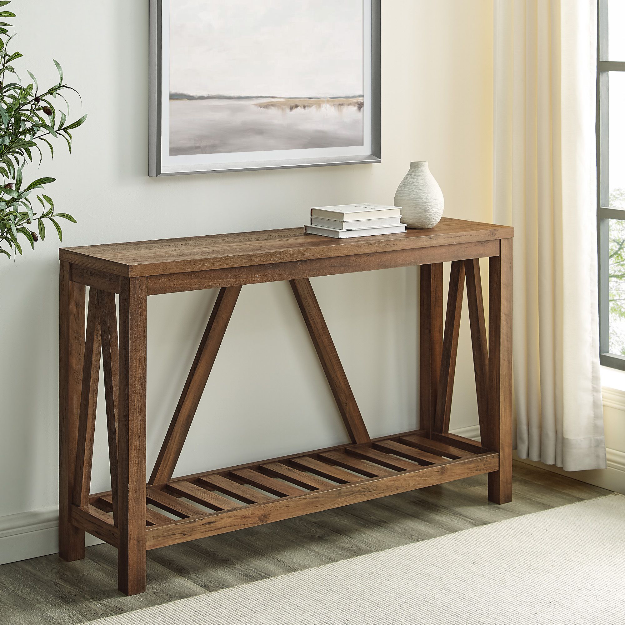 Modern Farmhouse Solid Wood Shoe Storage Entry Bench Rustic Oak