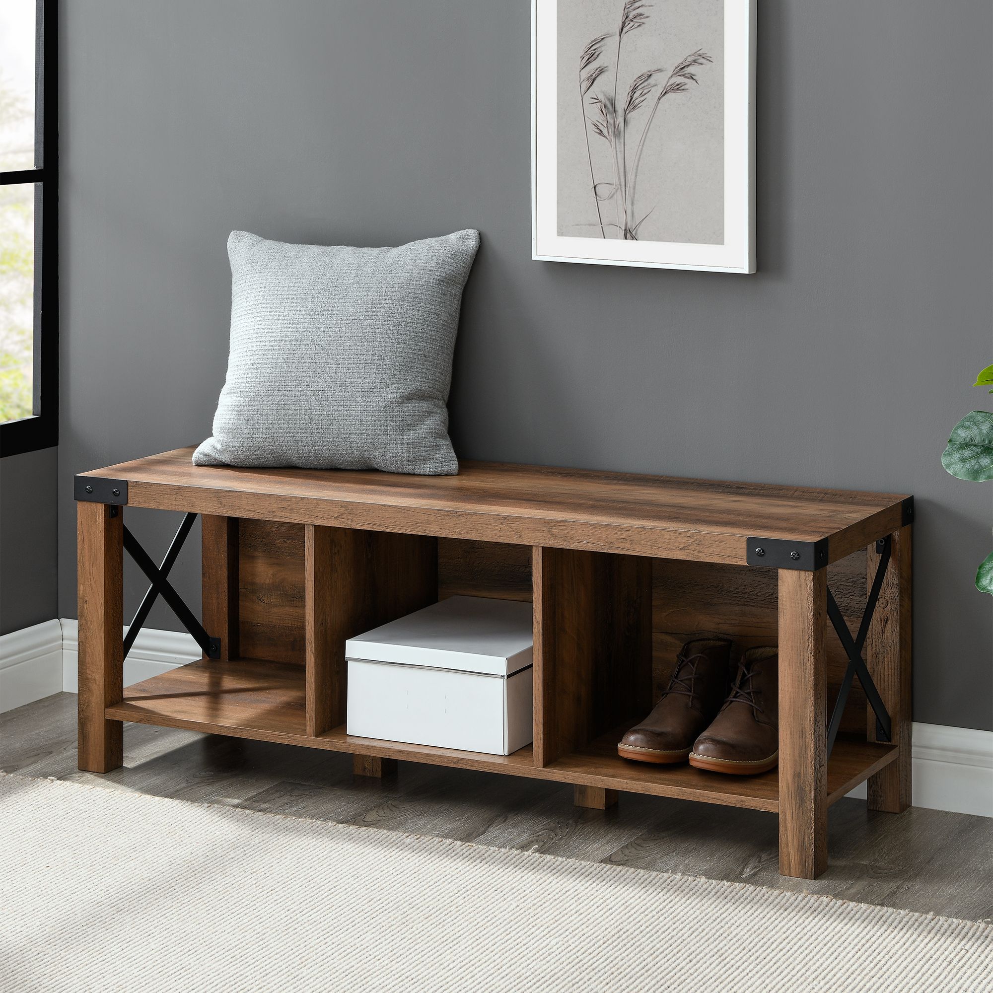 W. Trends 48 Farmhouse Wood Entryway Bench - White Oak