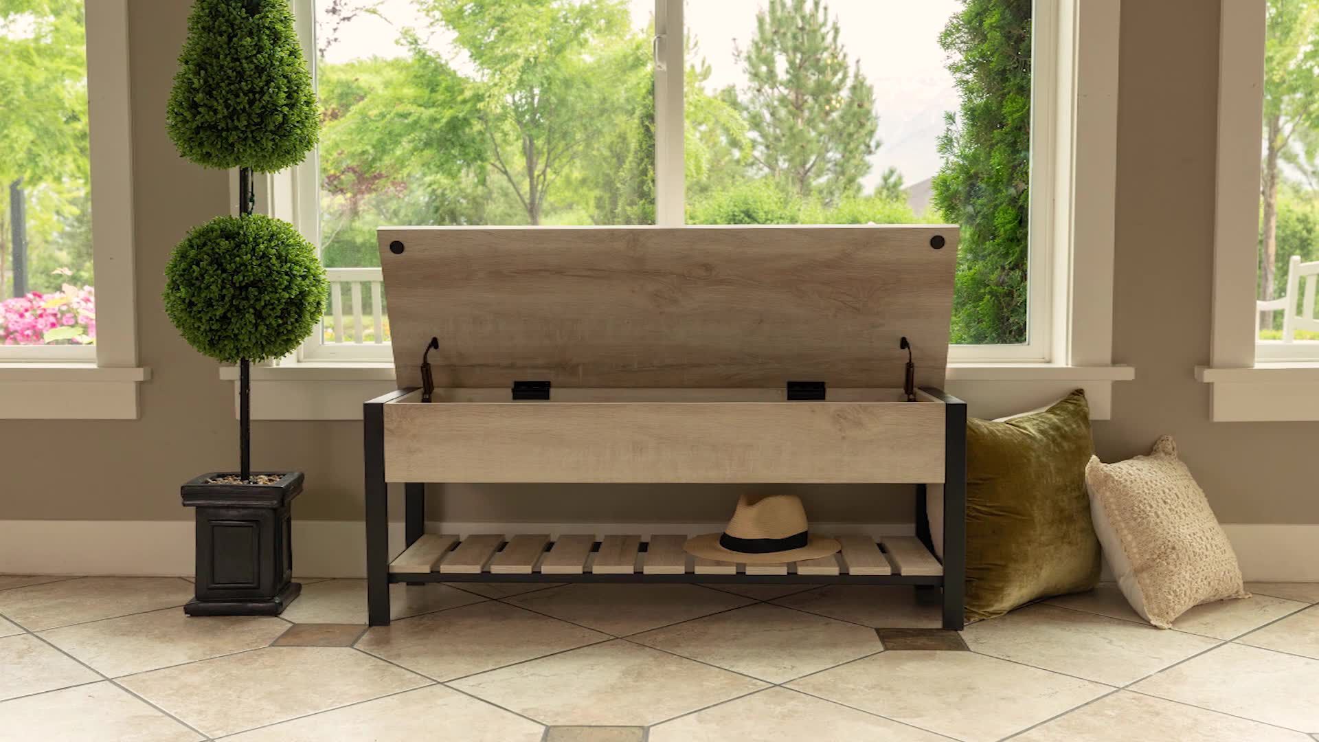 W. Trends 48" Farmhouse Open Top Storage Bench - Dark Walnut