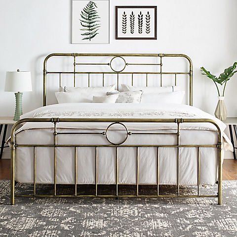 W. Trends King Size Bronze Metal Pipe Bed Frame
