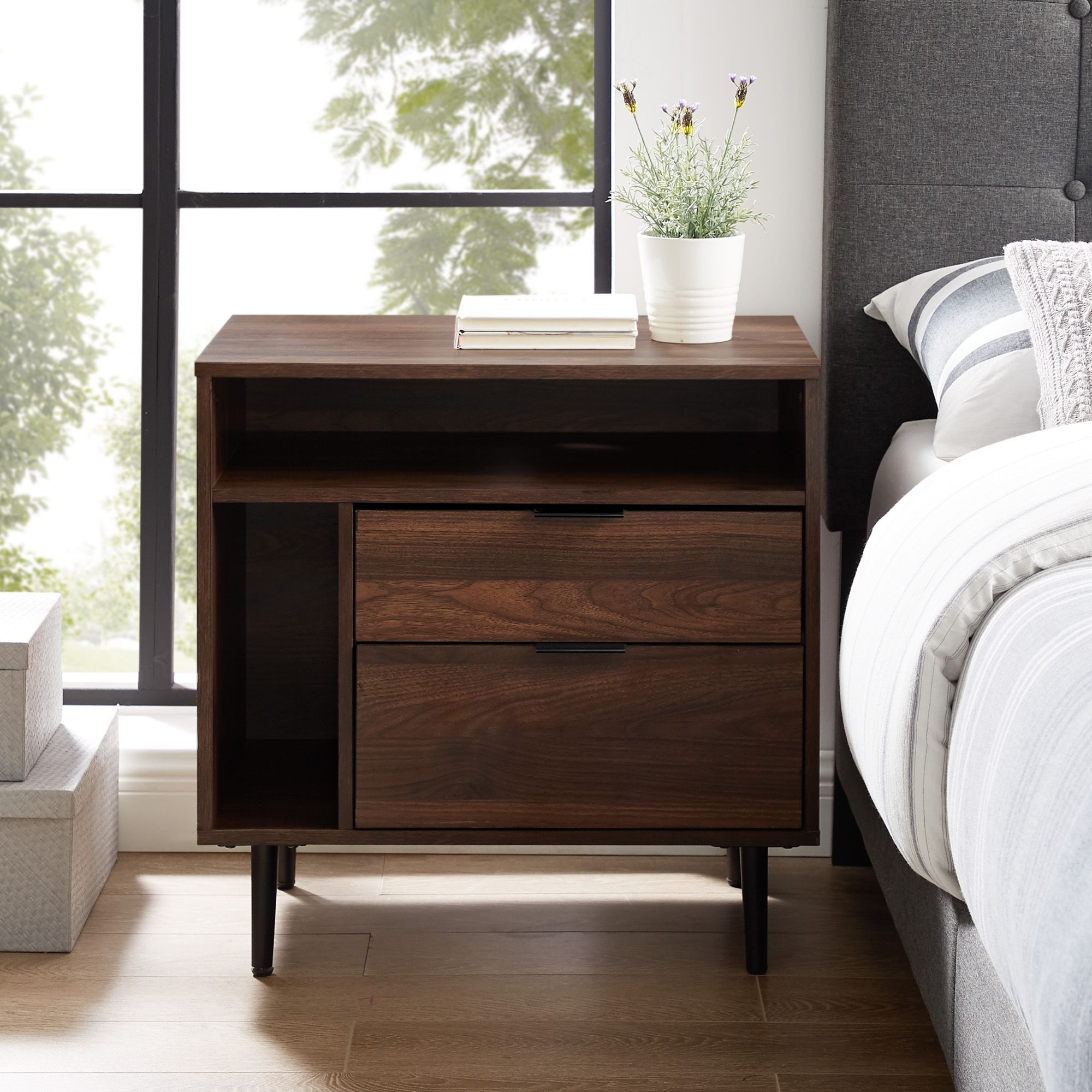 Modern Storage Side End Table with 2 Drawers Brown BJ s