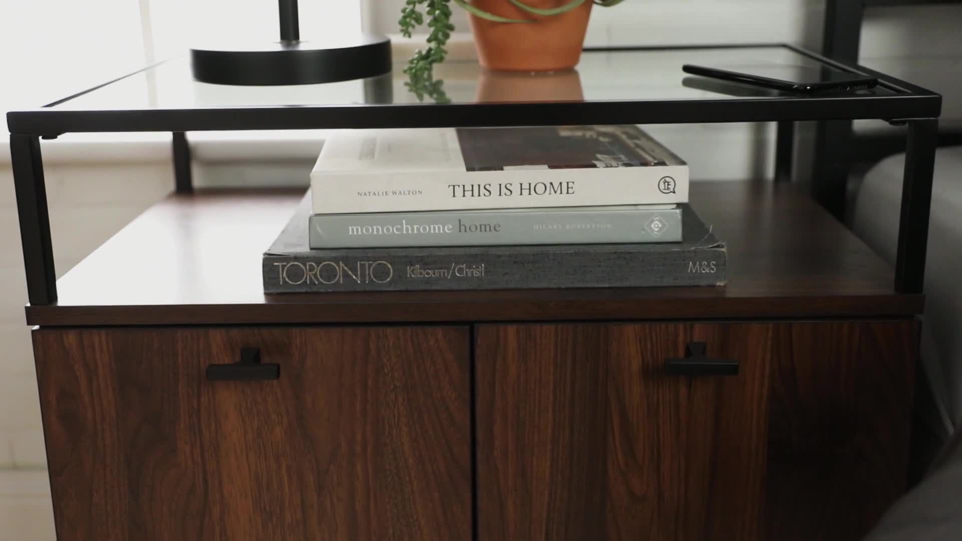W. Trends 25" Modern Storage Side Table - Dark Walnut