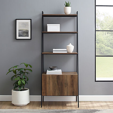 W. Trends 72" Industrial Ladder Storage Bookcase with Cabinet  - Brown