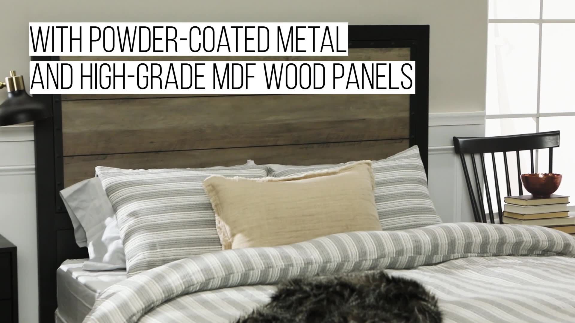 Industrial Queen Size Bed Frame - Rustic Oak