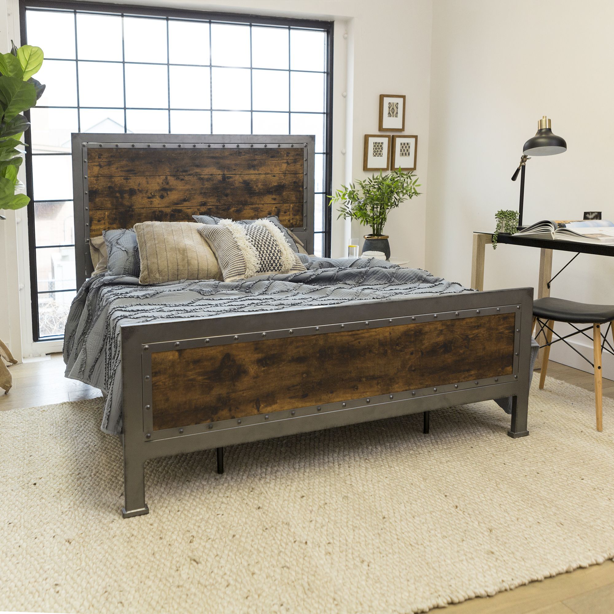 Industrial wood deals bed frame