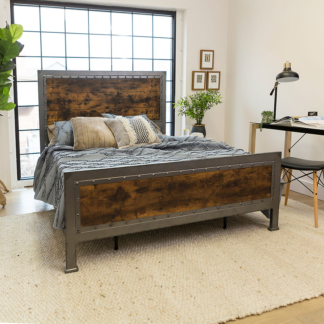 Industrial Queen Size Bed Frame Brown, Sleeping Pit Bed Frame
