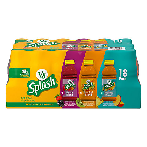 V8 Splash Berry Blend, Tropical Blend and Mango Peach Juice Variety Pack, 18 ct./12 oz.