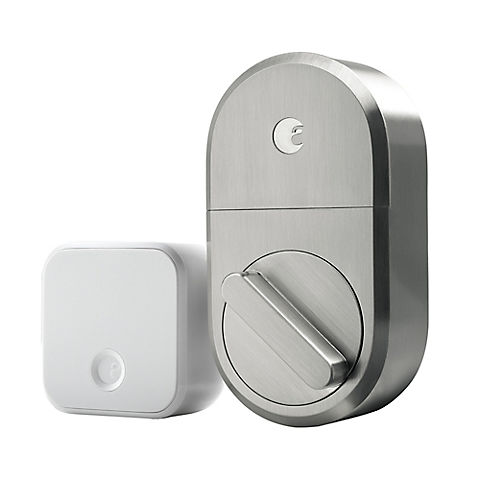 August Smart Lock + Connect Wi-Fi Bridge-Works with Amazon Alexa and Google Assistant - Satin Nickel