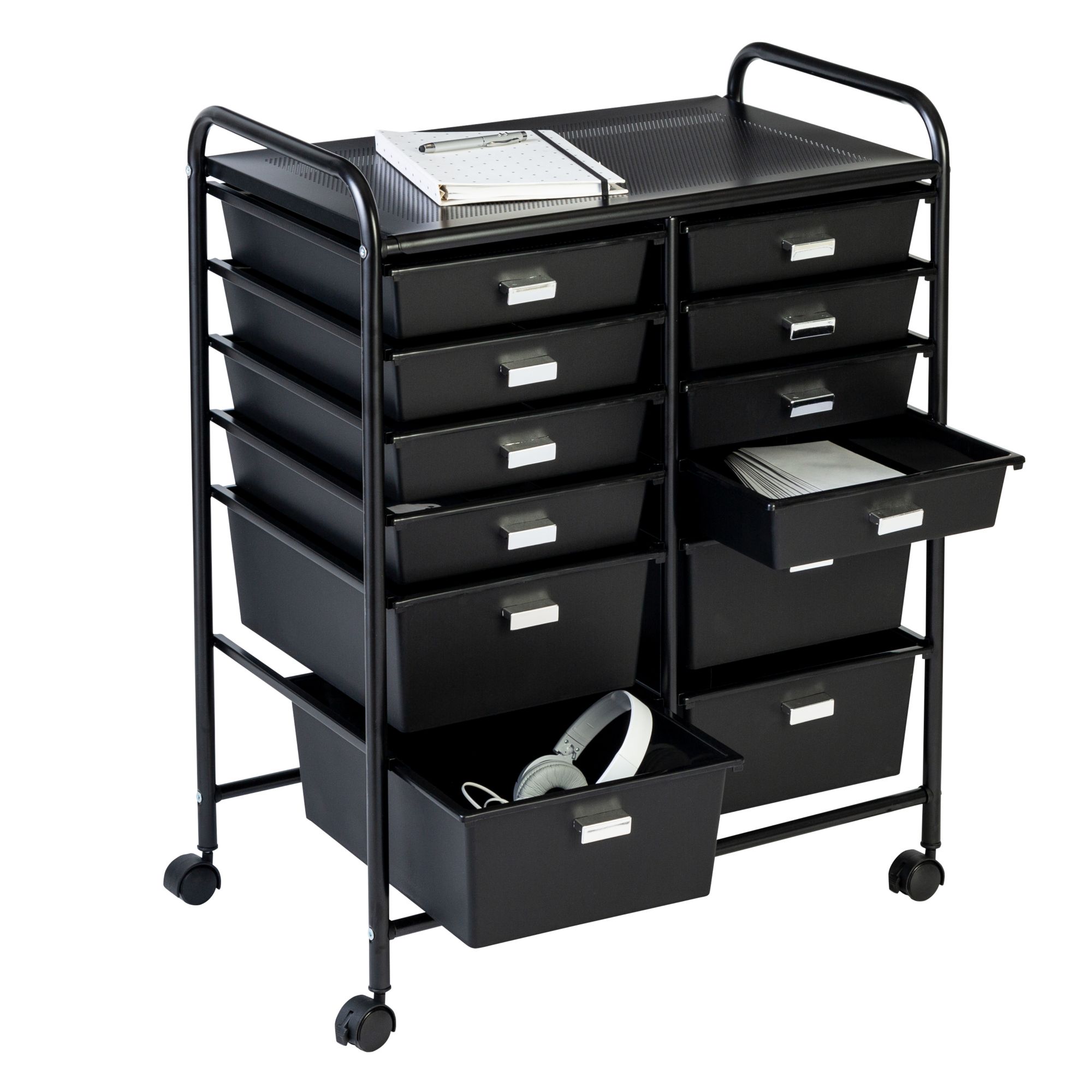 15-Drawer Steel 4-Wheeled Utility Rolling Cart Storage Organizer in Black