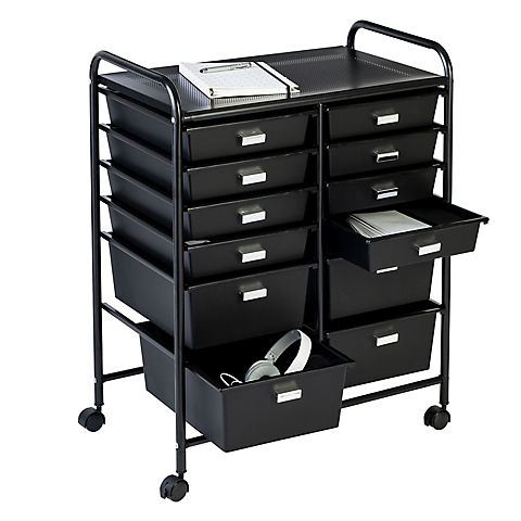 Honey Can Do 12-Drawer Rolling Storage and Craft Cart Organizer - Black