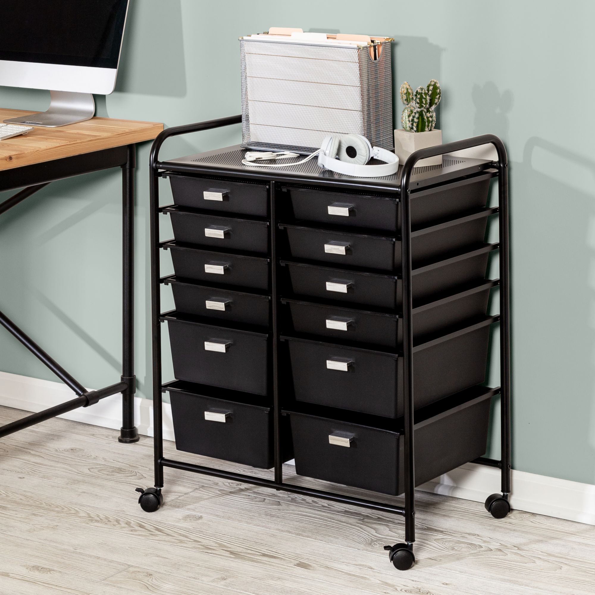 Honey Can Do 12-Drawer Rolling Storage Cart - Black