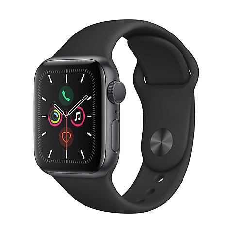 Apple Watch Series 5 GPS with Space Gray Aluminum Case, 44mm - Black Sport Band