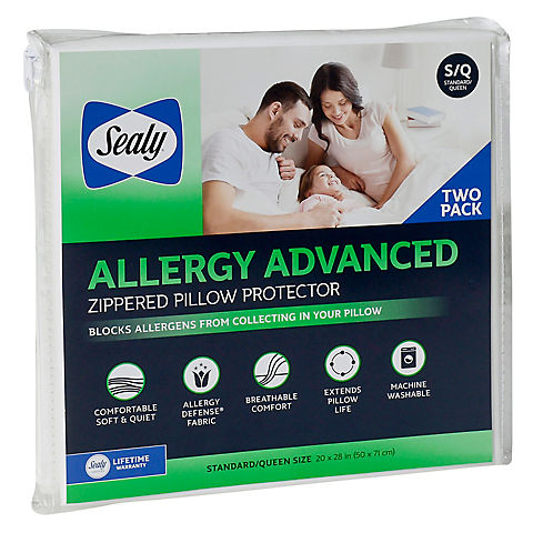 Sealy Allergy Advanced Zippered Pillow Protector, 2 pk.