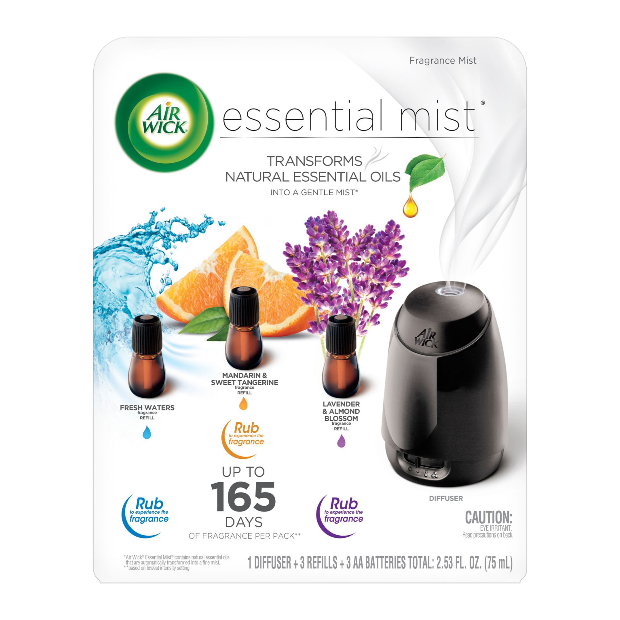 Air Wick Essential Mist, Assorted Fragrances, 1 Diffuser + 3 Refills