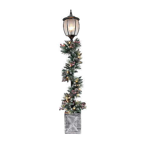 Puleo International 7' Lamp Post with Decorated Garland and 50 ct. Warm White LED Lights