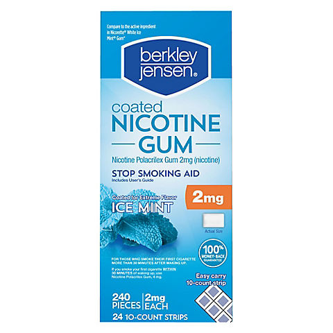 Berkley Jensen Ice Mint 2 mg Coated Nicotine Polacrilex Gum, 240 ct.