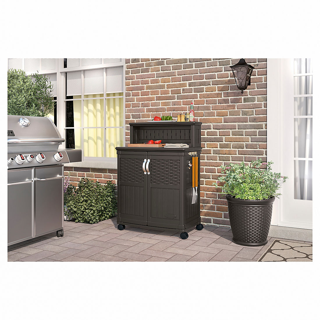 Suncast Storage And Prep Station Dark, Outdoor Prep Table With Storage
