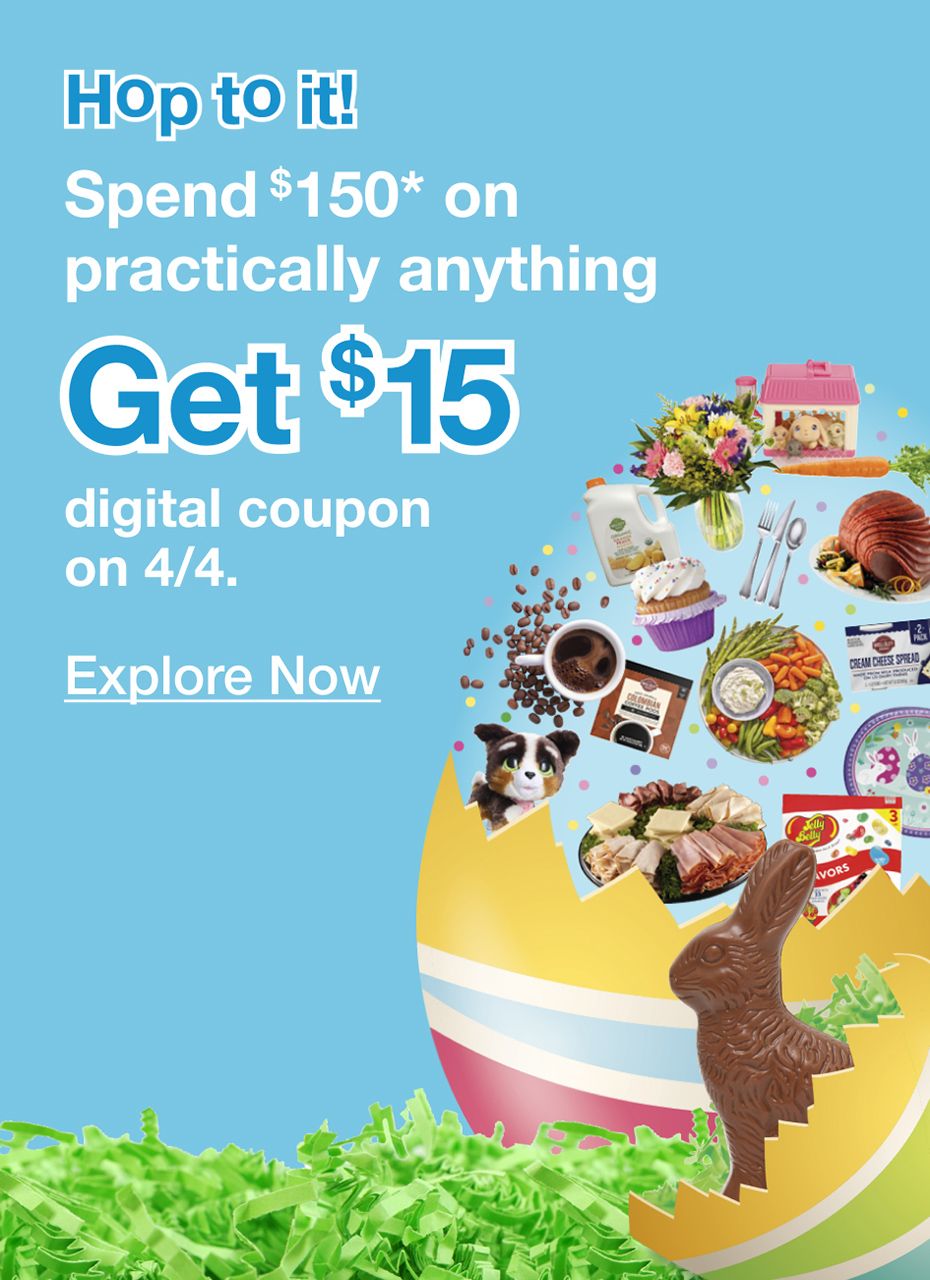 Hop to it! Spend $150 on practically anything and get $15 digital coupon on 4/4. Click to explore now and read more details.