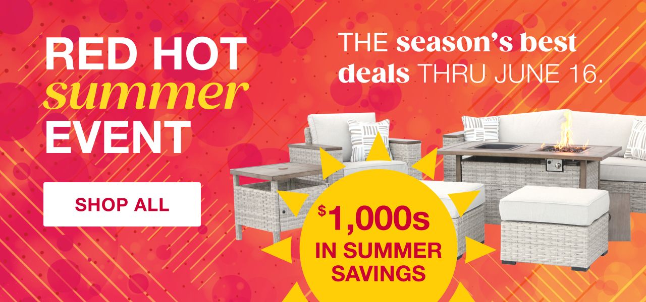 Text: Red hot summer event. The season's best deals thru June 16.  Click to shop all