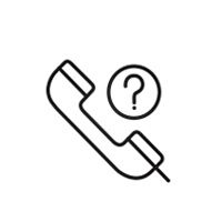 Icon of a phone receiver with a question mark symbol, in black outline style.