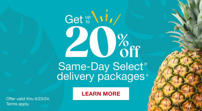Get up to 20% off Same-Day Select delivery packages. Click to learn more