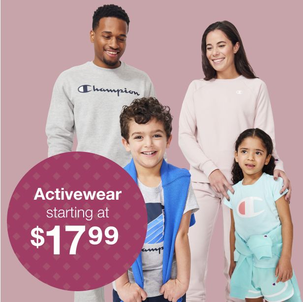 Text: Activewear starting at $17.99