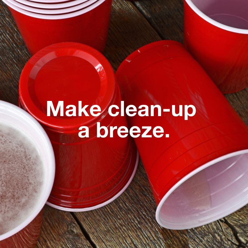 Image of red plastic cups. Make cleanup a breeze.