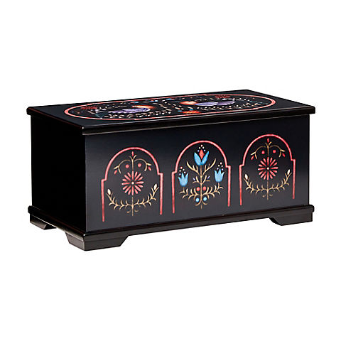 Mele and Co. Marley Wooden Jewelry Box with Pennsylvania Dutch Motif - Black