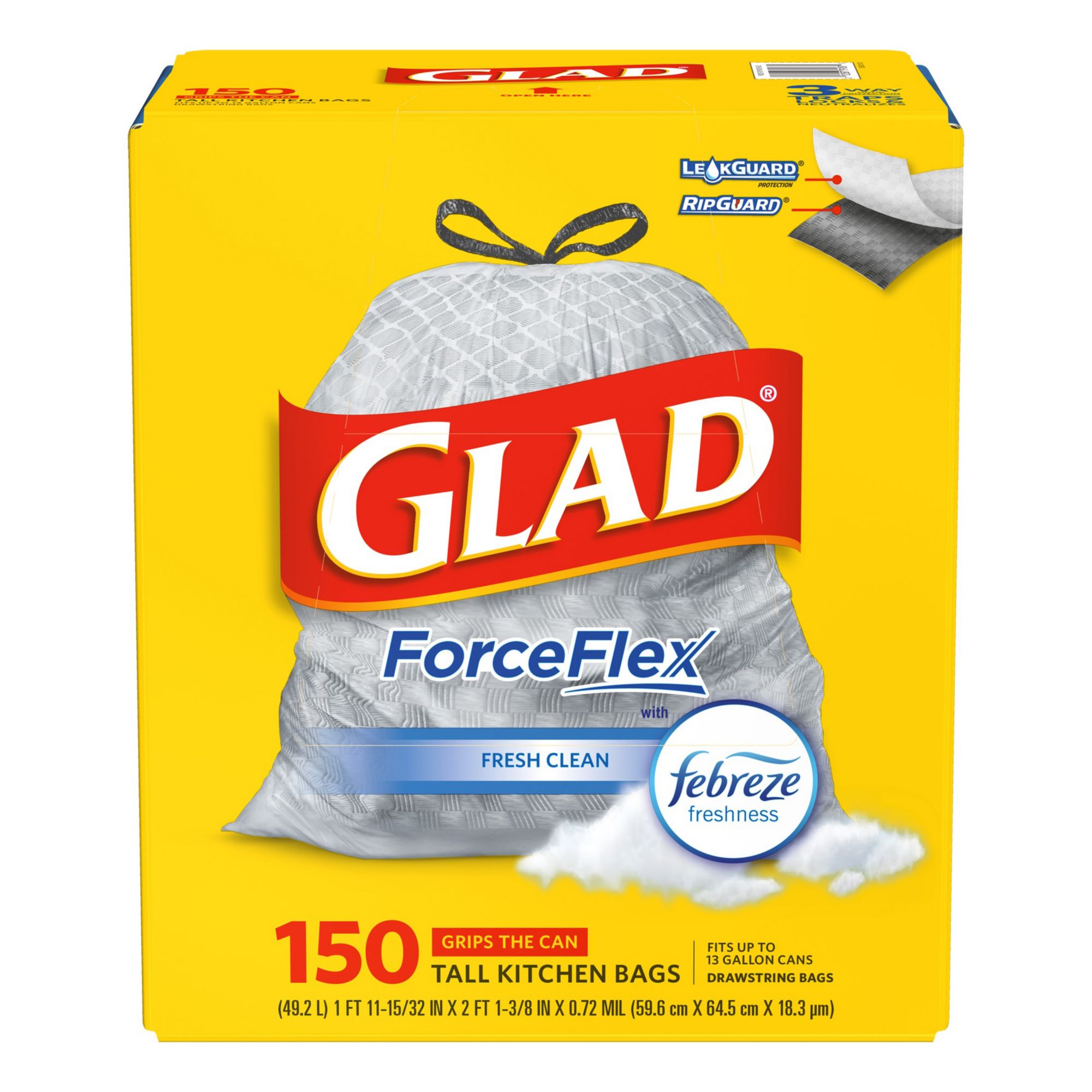 Glad ForceFlex Tall Kitchen Trash Bags, Gain Original Scent with Febreze  Freshness (13 gal., 150 ct.) - Sam's Club