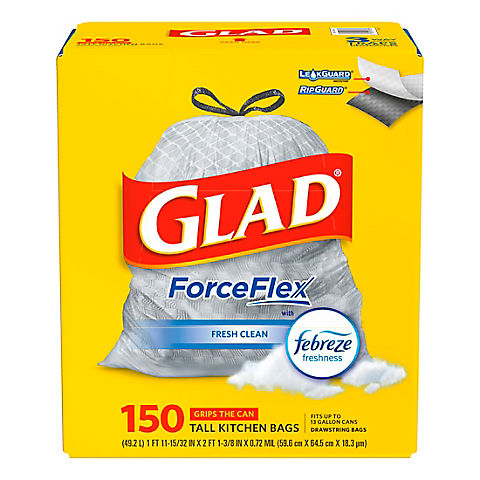 Glad ForceFlex Drawstring Trash Bag, 150 ct./13 gal.