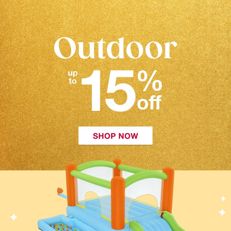 Text: Outdoor up to 15% off. Click to shop now.