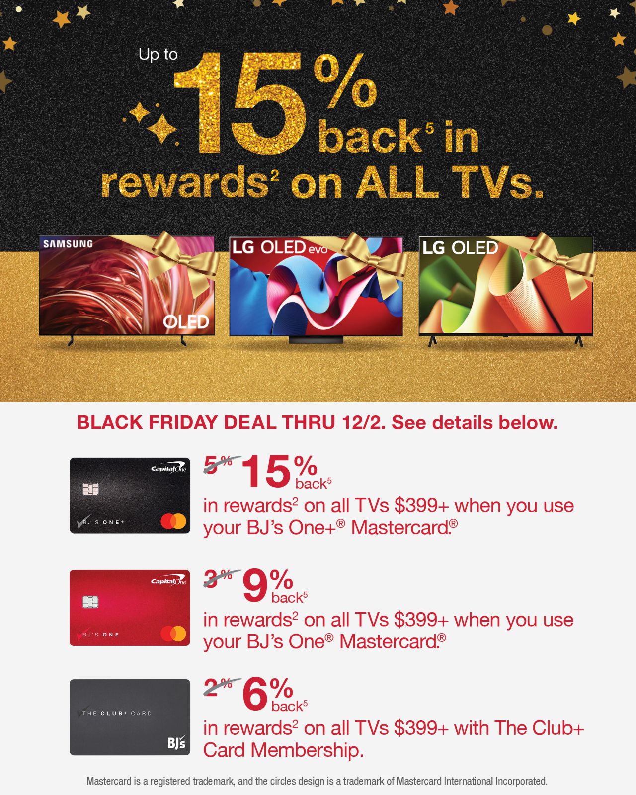 Savings and rewards start here. Up to 15% back on TV purchases. See below for details.