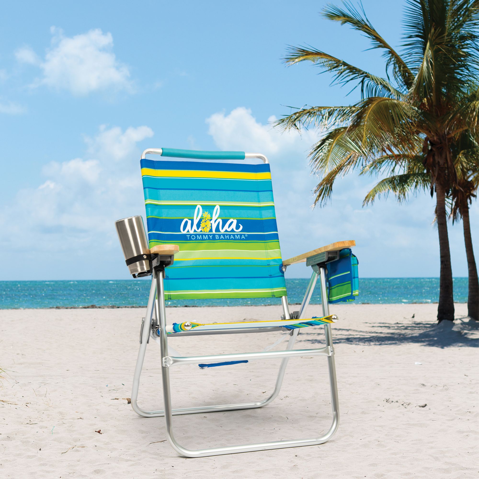 Tommy Bahama Beach Chair, Aluminum, Green Strips