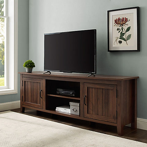 W. Trends 70" Modern Farmhouse 2 Door TV Stand for Most TV's up to 80" - Dark Walnut