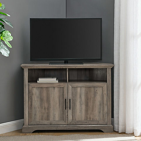 W. Trends 44" Coastal Farmhouse Grooved Door Corner TV Stand for Most TV's up to 50"