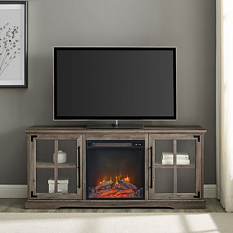 W. Trends 60" Modern Farmhouse Glass Door Fireplace TV Stand for Most TV's up to 65"