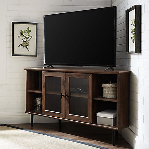 W. Trends 48" Transitional Glass Door Corner TV Stand for Most TV's up to 55"