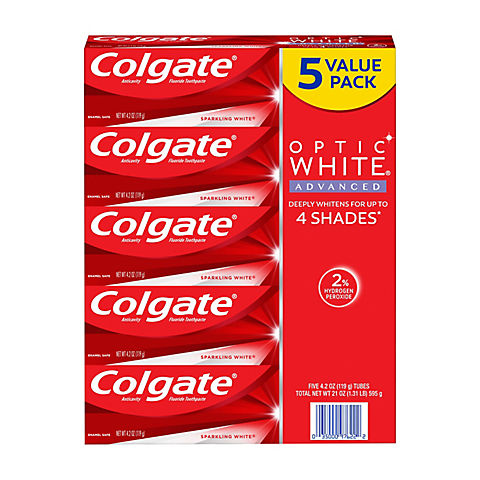 Colgate Optic White Advanced Teeth Whitening Toothpaste, 5 pk./4.2 oz.