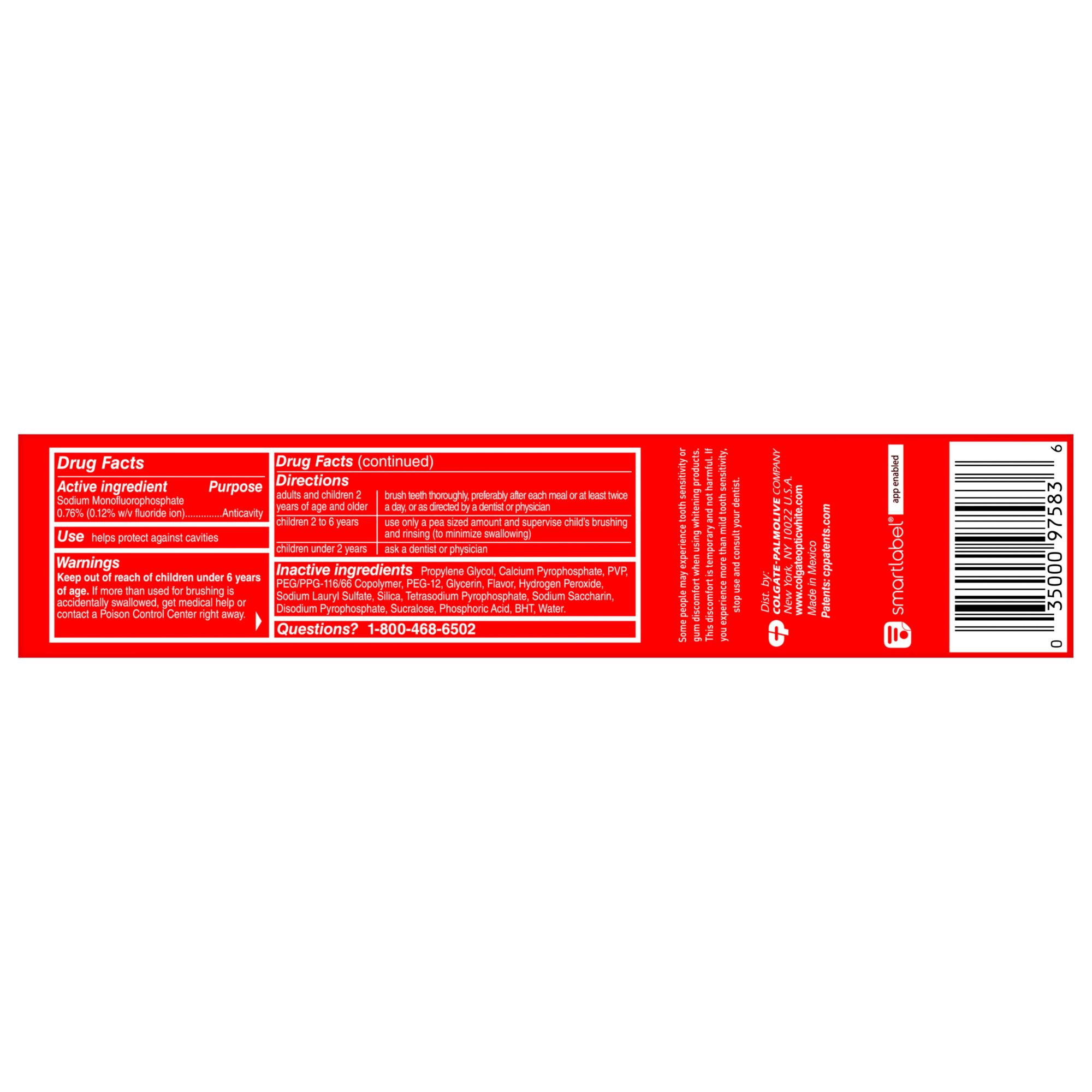 Colgate Optic White Advanced with 2% Hydrogen Peroxide Sparkling White Toothpaste - Mint, 5 pk./4.2 oz.