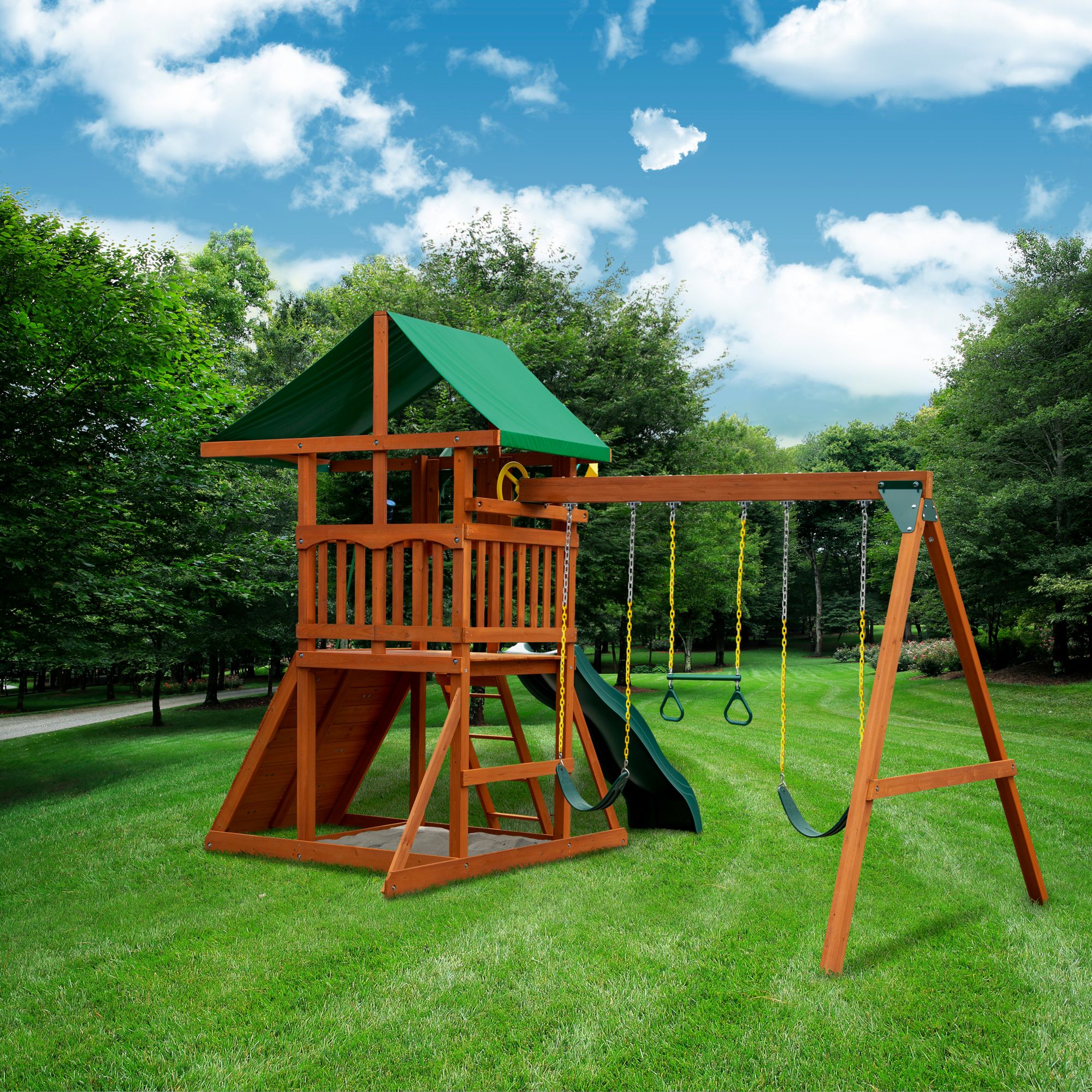 Swing set with online canopy