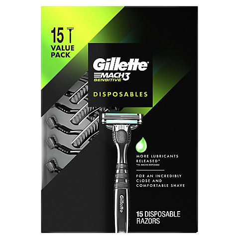 Gillette Mach3 Sensitive Disposable Razors, 15 ct.