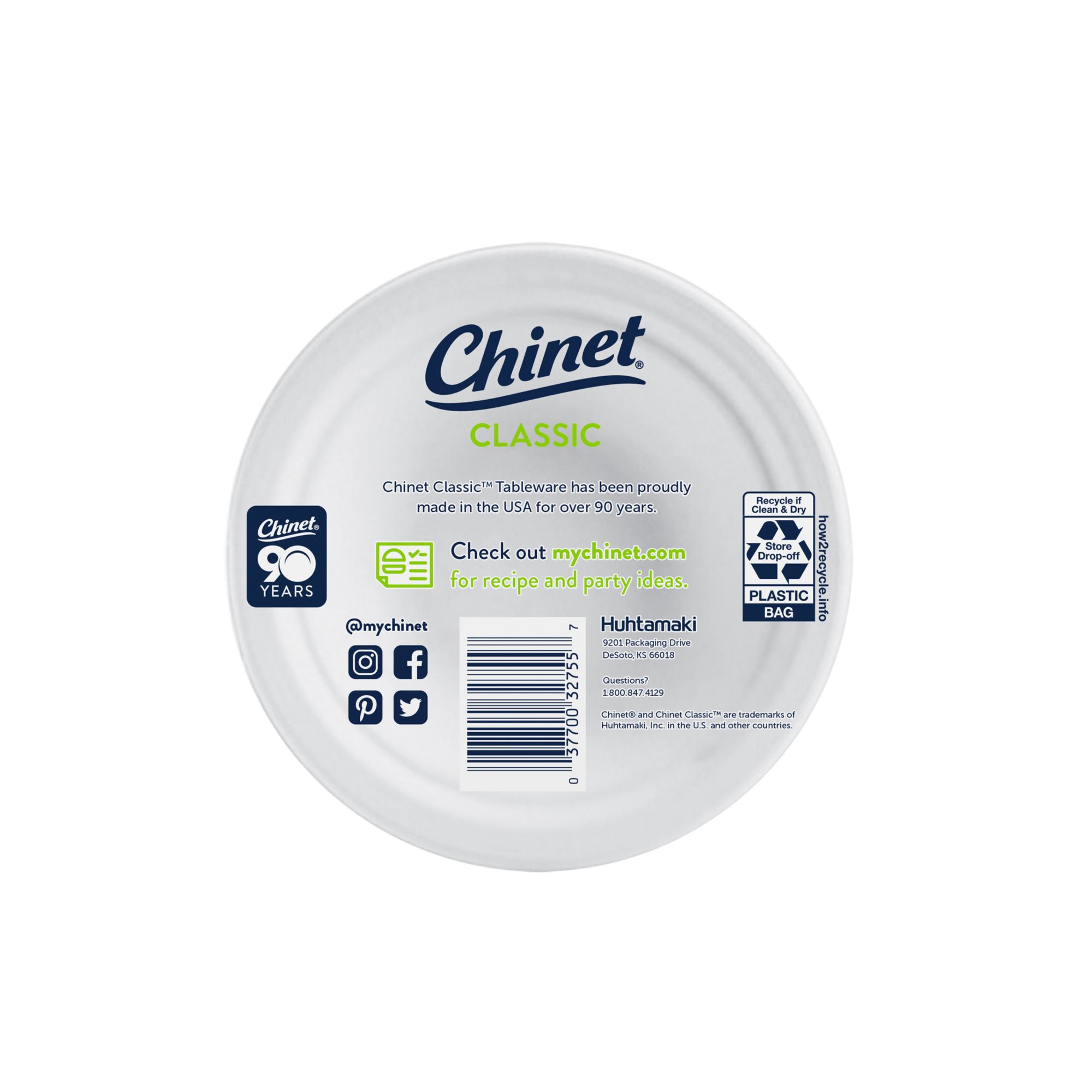 Chinet Classic Paper Plates, 8 3/4 dia, White, 125/Pack