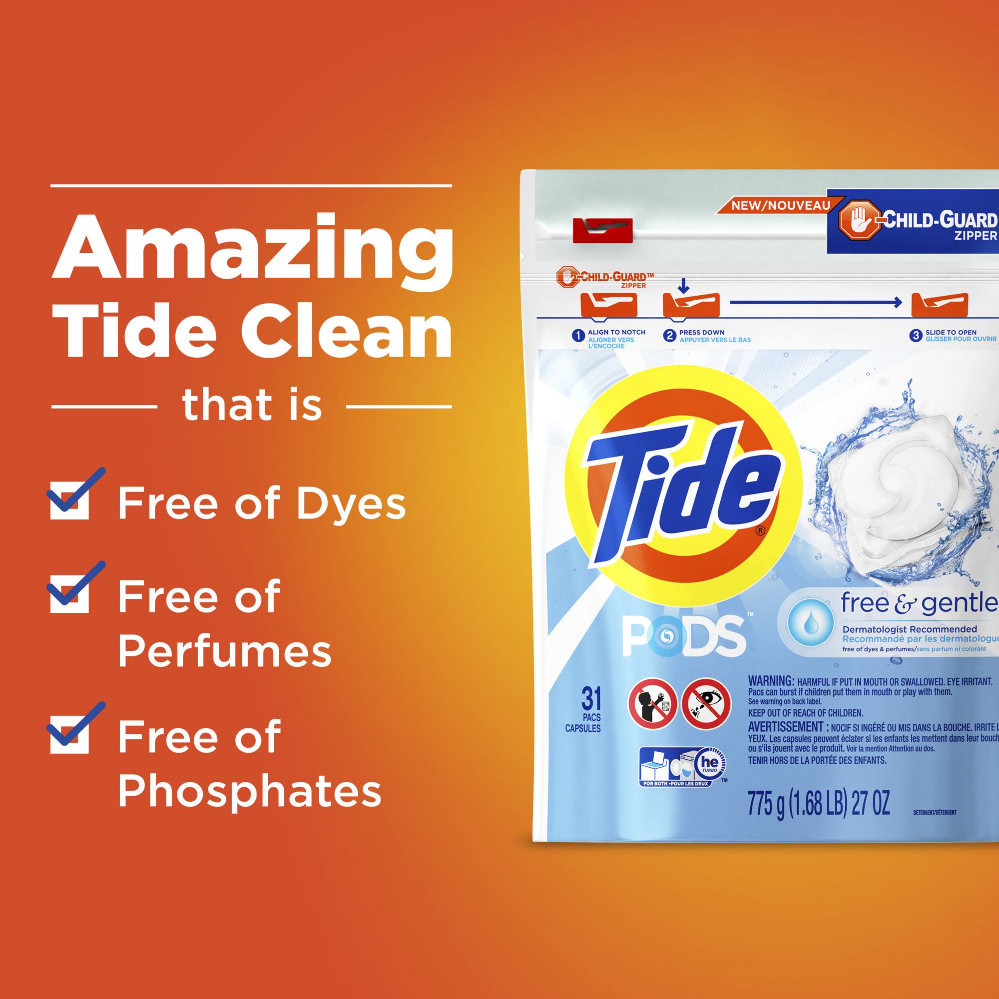 Tide Pods Free and Gentle Liquid Laundry Detergent Pacs, 132 ct.